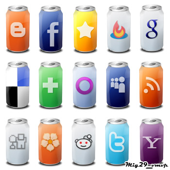 Иконки - банки напитки, рсс, социальные сети, веб сайты